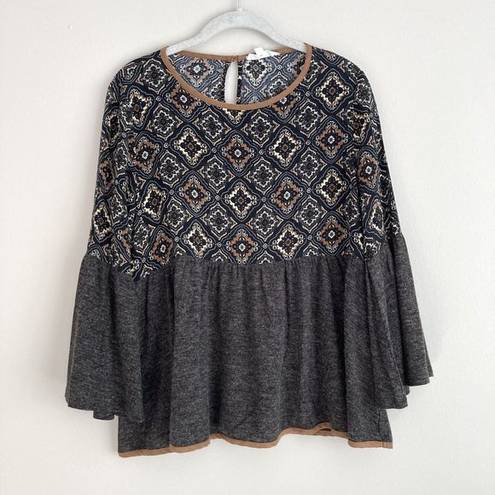 THML  Anthropologie Top Boho Flair Sleeve Geometric Jacquard Size Medium