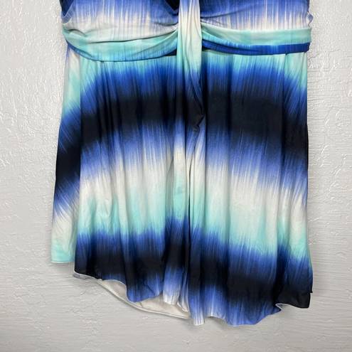 Cacique Swim by  Women Plus Size 24W Blue White Tie Dye Tankini Top Built in Bra