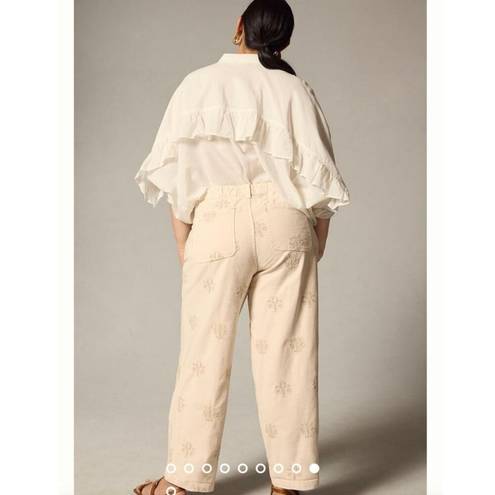 Pilcro  ANTHROPOLOGIE Women's M Rustic Pull On Pants Floral Embroidered Cotton