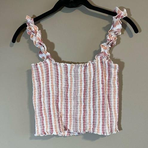 Thread and Supply ✨  Women’s Smocked Striped Pink Orange Crop Tank Top Small