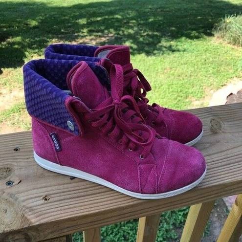 Crocs  Pink Suede Fold Over High Top Sneakers Womens Size 6