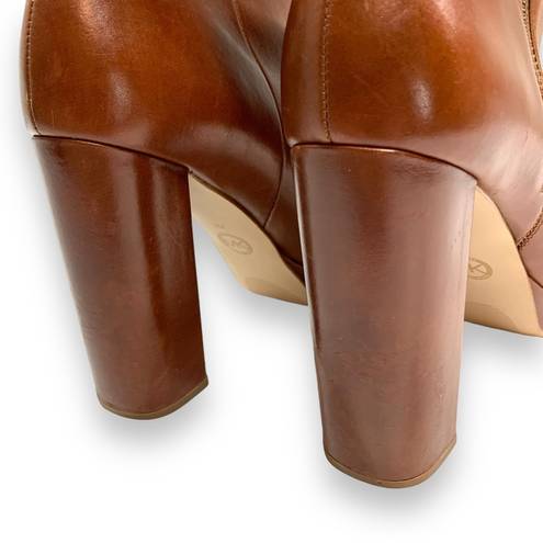 Michael Kors  Brown Leather Frenchie Platform Bootie Heeled Ankle Boots