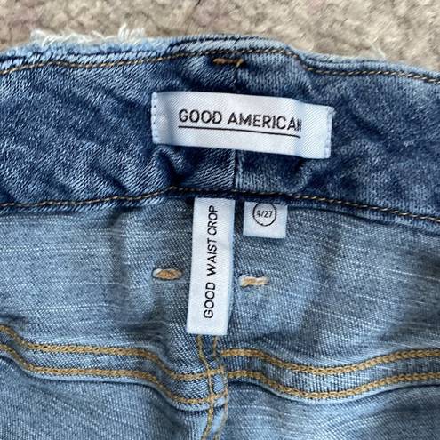 Good American  Women's Blue Good Wasit Crop Distressed Destroyed Denim Jeans 4/27