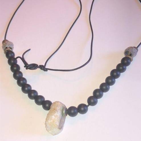 Onyx Natural Quartz Stone & Matte Black Agate  Beads Beaded Boho Tribal Necklace