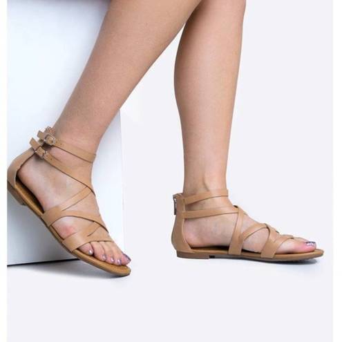 Breckelle’s Breckelle's Sandals Shine Gladiator Cream Brown Criss-Cross Shoe Size 9