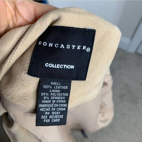 Doncaster  tan long line suede leather zip up jacket size 6 quiet luxury