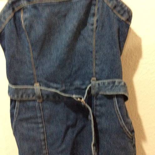 Hollister  Small S denim stretch mini overall dress belted blue