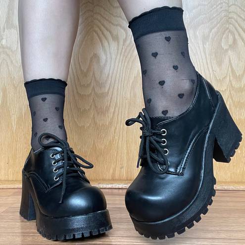 Soda Vintage Y2K Black Faux Leather Chunky Platform Lace Up Heeled Oxford Shoes