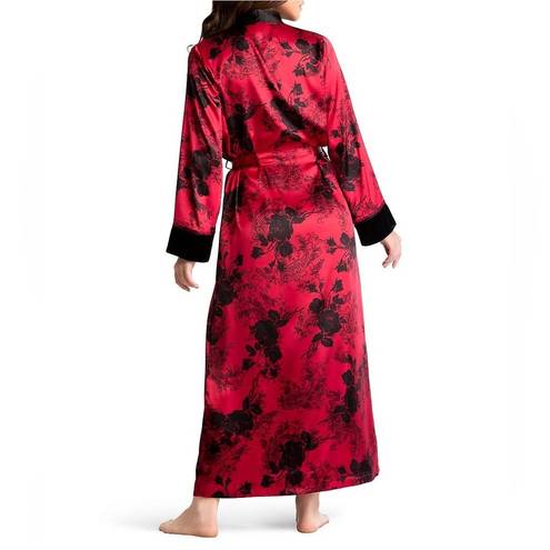 In Bloom  by Jonquil I Floral Full Length Satin-Like Belted Robe w Velvet Sleeves