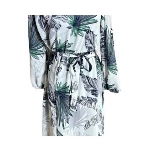 Sans Souci NWT Tropical Palm Print Off Shoulder Maxi Dress 3/4 Sleeve Tie Elastic Waist S