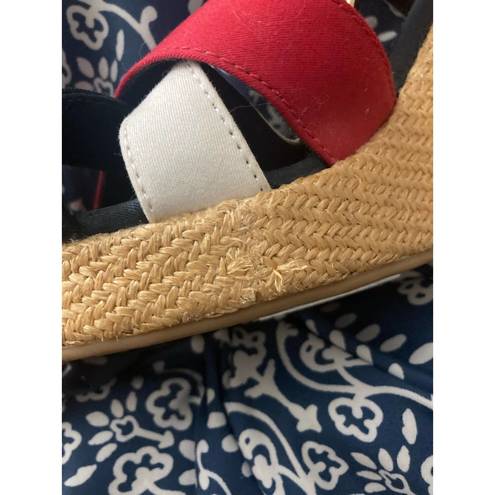 Tommy Hilfiger  wedges heels navy blue white and red logo emblem women’s size 9.5