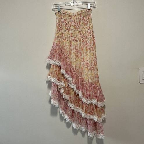 Rococo  Sand Paisley Print Tiered DIagonal Smocked Top Maxi Skirt Size Small