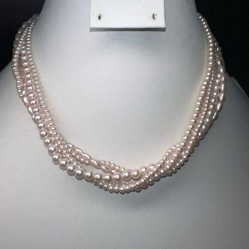 Twisted Vintage Faux Pearl  Multi Strand Necklace