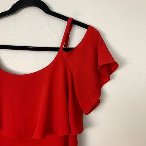 Bobeau  Red Cold Shoulder Ruffle Top Blouse Adjustable Shoulder Straps Size Small