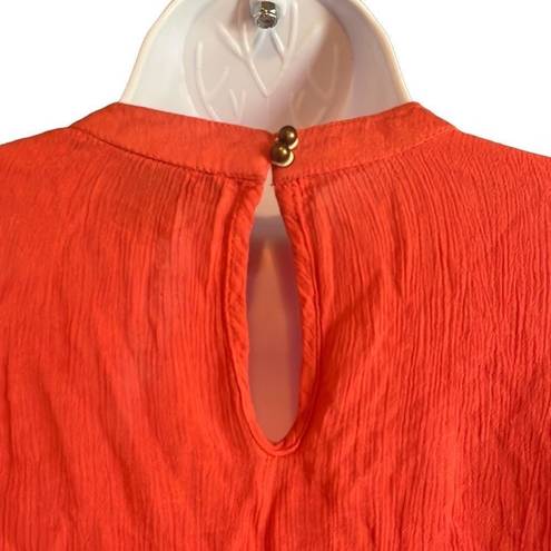 Rock & Roll Cowgirl  Womens Small Orange Aztec Embroidered Keyhole Boho Blouse Top