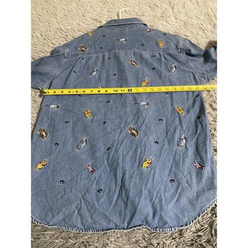 Disney The  Store Womens Denim Button Up Shirt Winnie the Pooh Piglet Blue XL