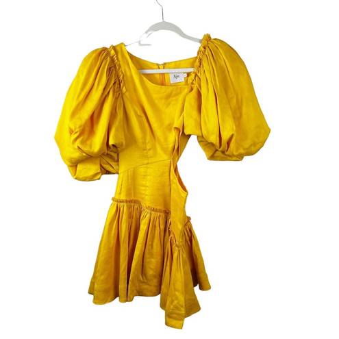 Chateau Aje  Cut Out Mini Dress Yellow Linen Blend Size 4