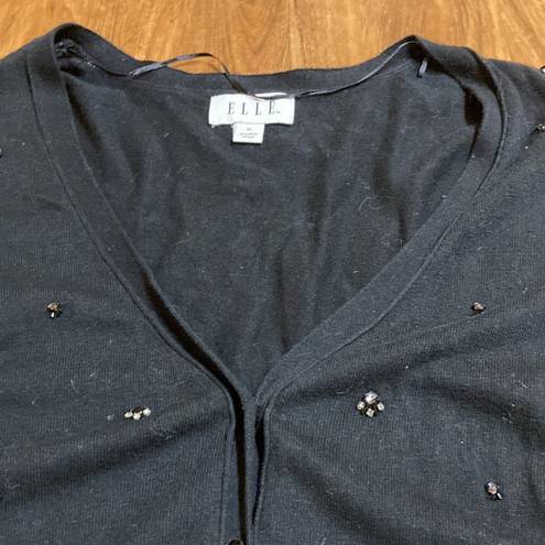 Elle Woman’s xl black bling rhinestone cardigan holiday dressy button up 