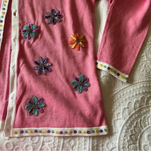 Daisy VINTAGE STORYBOOK KNITS Sequin flower  cardigan sweater SIZE SMALL BRATZ