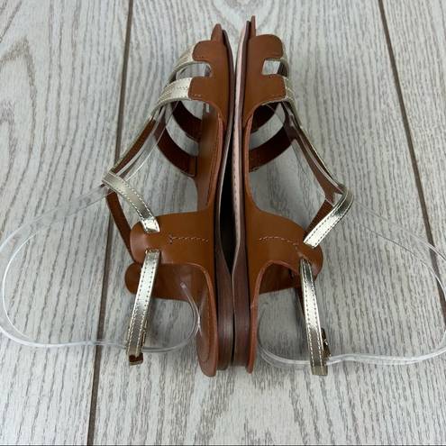 Furla  Carmen Leather Vitello Sparkling Sandals 36 Gold & Cognac $365 Italy