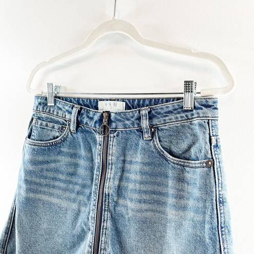 Free People  High Waisted Frayed Hem Zip It Up Denim Mini Skirt Blue 28 / 6