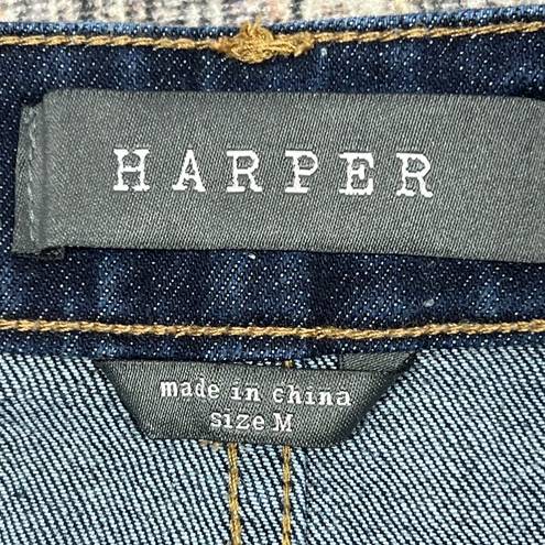 Harper Denim Jean Mini Skirt Size Medium Dark Wash Fringe Raw Hem Y2K Style