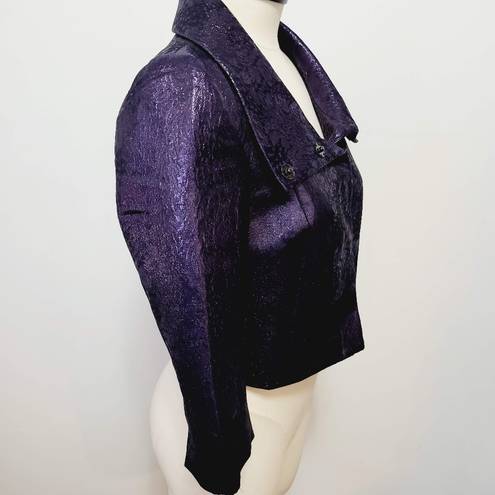 Tracy Reese  NY purple metallic jacquard laquer cropped blazer size medium