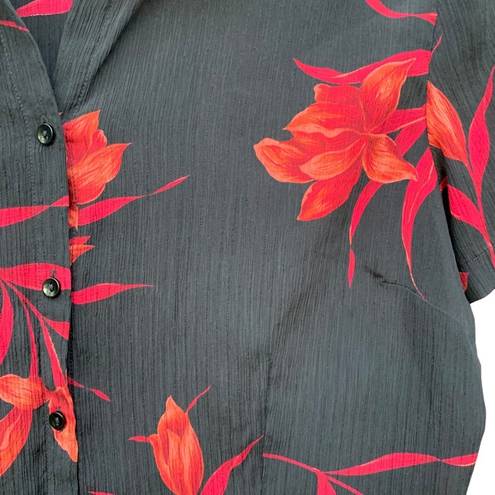 Style & Co  women's 100% silk button down shirt sleeve black blouse size 8P