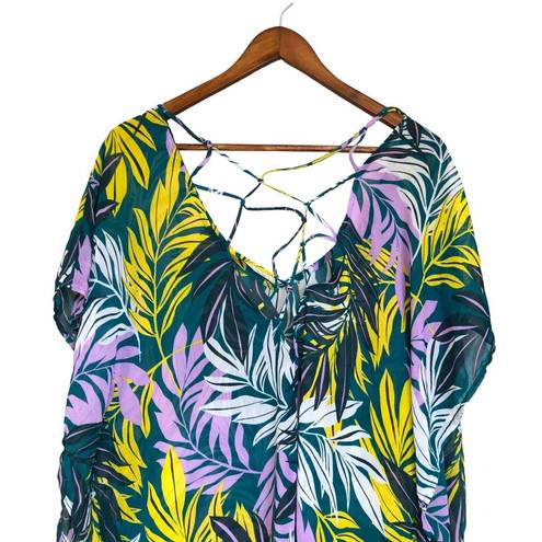 Beach Club Palisades  Tropical‎ Swim Cover Up Bamboo Semi-Sheer Textured XL/XXL