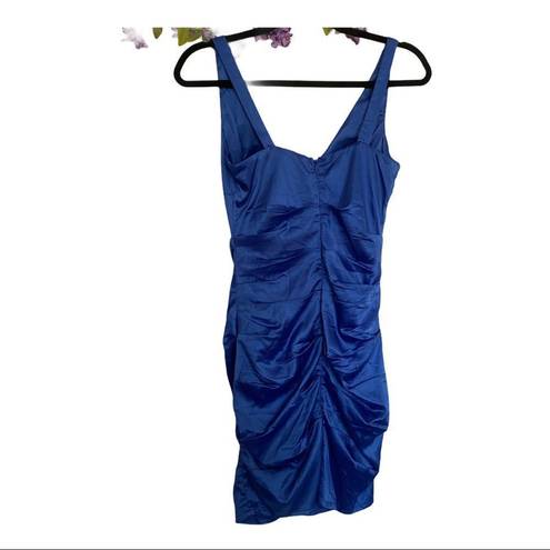 TCEC  Blue Fitted Ruched Sheath Cocktail Dress