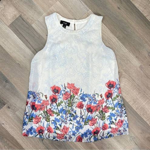 AGB Floral Lace Print Sleeveless Blouse Blue White Small