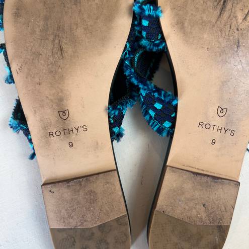 Rothy's - Triple Band Teal Blue Fringe Sandals Summer Vacation Resort Boho