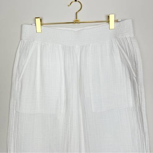 Lou & grey New LOFT  White Cotton Gauzy Wide Leg Pants Size Small