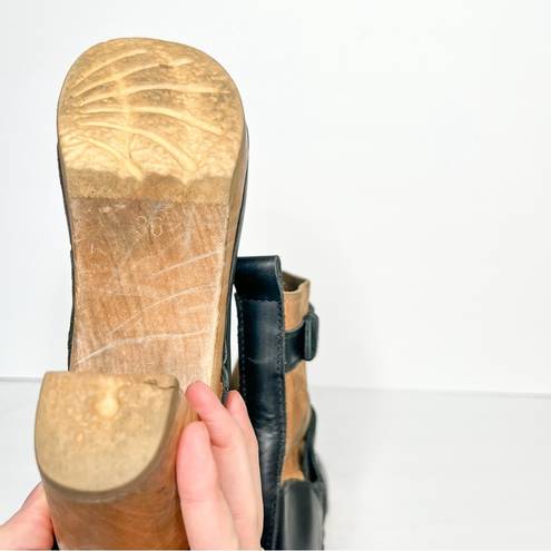 Loeffler Randall  Sven Black Tan Leather Wooden Clogs Booties Size 36 5 Women’s