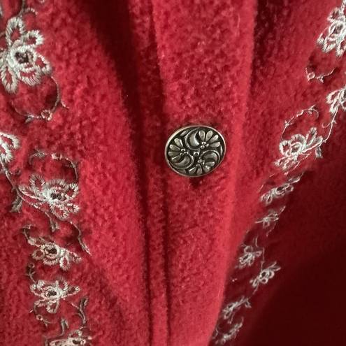 L.L.Bean Vintage  button up fleece cardigan red embroidered flower fair isle xl