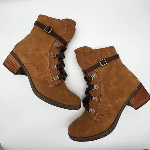 Kork-Ease Reese Tan Dark Brown Vegan Leather  Modern Short Riding Ankle Boot 8.5