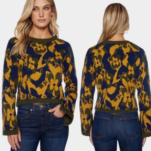 Ramy Brook  Sandi Floral Blue and Gold Crop Sweater sz M