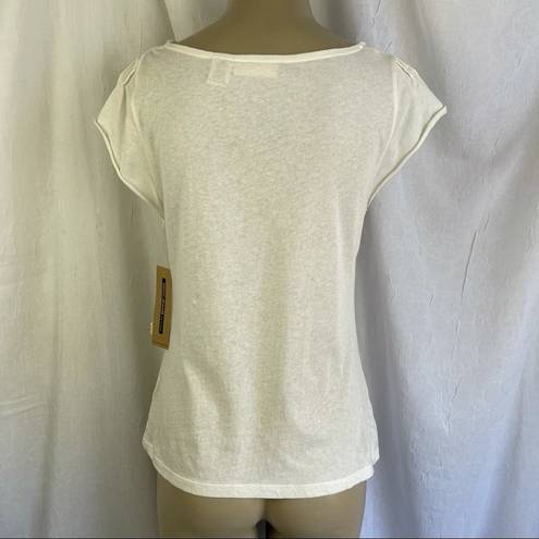 DKNY NWT VTG Y2K  Jeans Petites T-Shirt Cream Purple Green Paisley Studded Sz SM