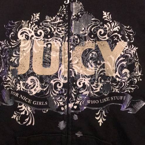 Juicy Couture  Black Zip Up hoodie foiled metallic sweater jacket 2005