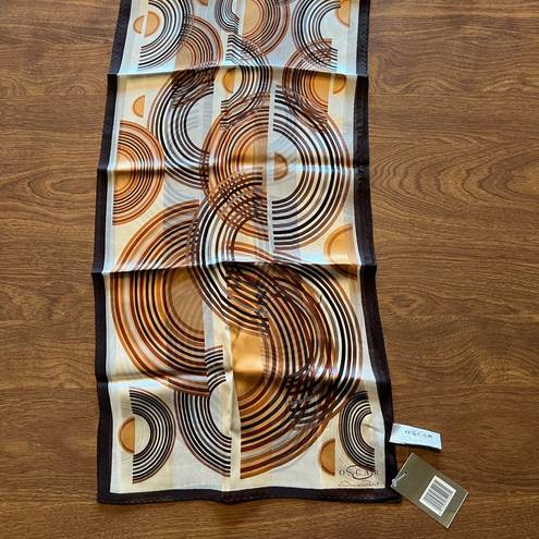 Oscar de la Renta  Vintage Silk Scarf Geometric Half Circles Lines Oblong NWT