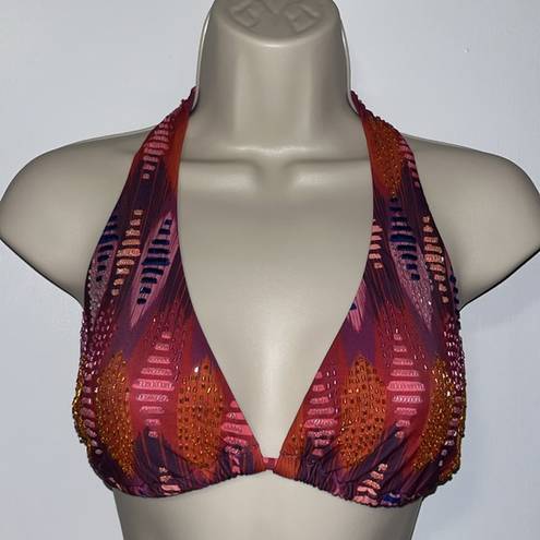 Vix Paula Hermanny  Triangle Bikini Swimsuit Top Beaded Boho Design Women’s 10