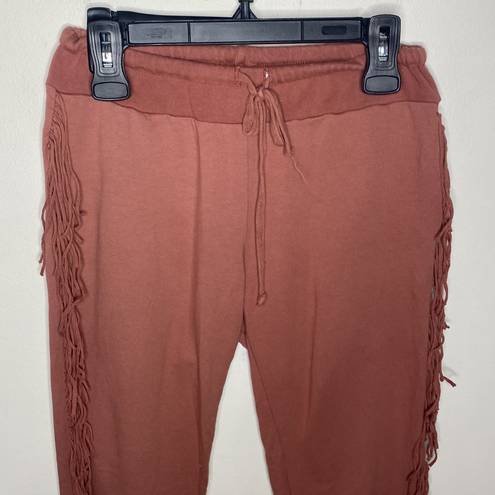 Kittenish  luxe lounge fringed drawstring joggers in blush size S