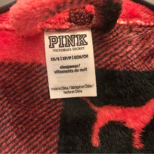 PINK - Victoria's Secret Victoria’s Secret Pink Plaid Dog Print Plush Fuzzy Robe Red Black XS/S