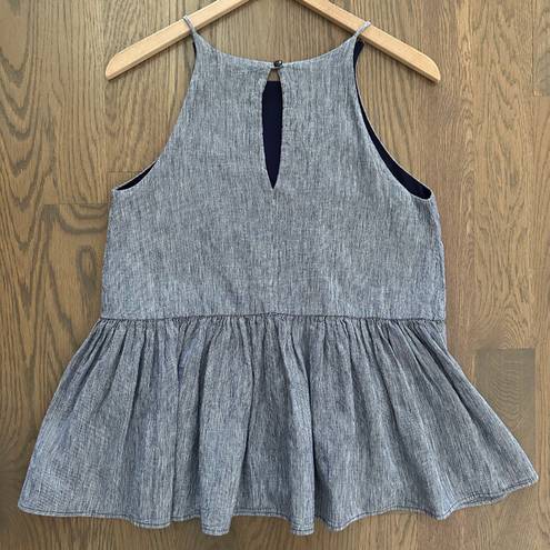 BP Peplum Halter Top Peplum Blouse Chambray Cotton Fabric in Blue Size Small