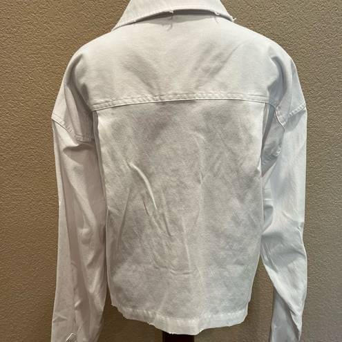 Good American  White Distressed Cropped Oxford Button-Down Shirt