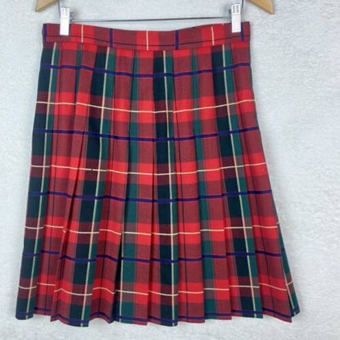 Talbots  Vintage Womens Size 12 Tartan Plaid Pleated Skirt Red‎ Green