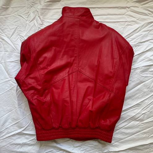 Vintage 1980s Streetwear Ferrari Red Leather Tibor Aviator Bomber Jacket Size M