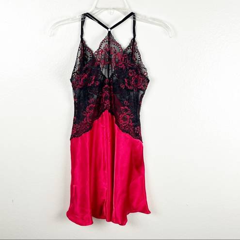 In Bloom  BY JONQUIL Red And Black Lace Trim Adjustable Straps Lingerie Nightie