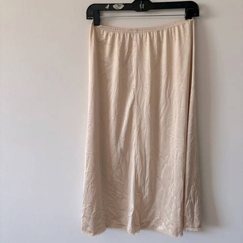 JC Penny Vintage 80s Adonna for  Gold Tan Lace Trim Satin Midi Slip Skirt