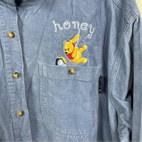 Disney  Vintage Blue Corduroy Embroidered Winnie The Pooh Button Up Shirt Sz.XL